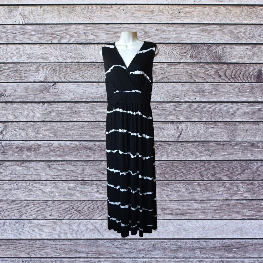 Women's XL? Faux Wrap Sleeveless Striped Tie Dye Maxi Dress Empire Waist READ - Picture 1 of 6